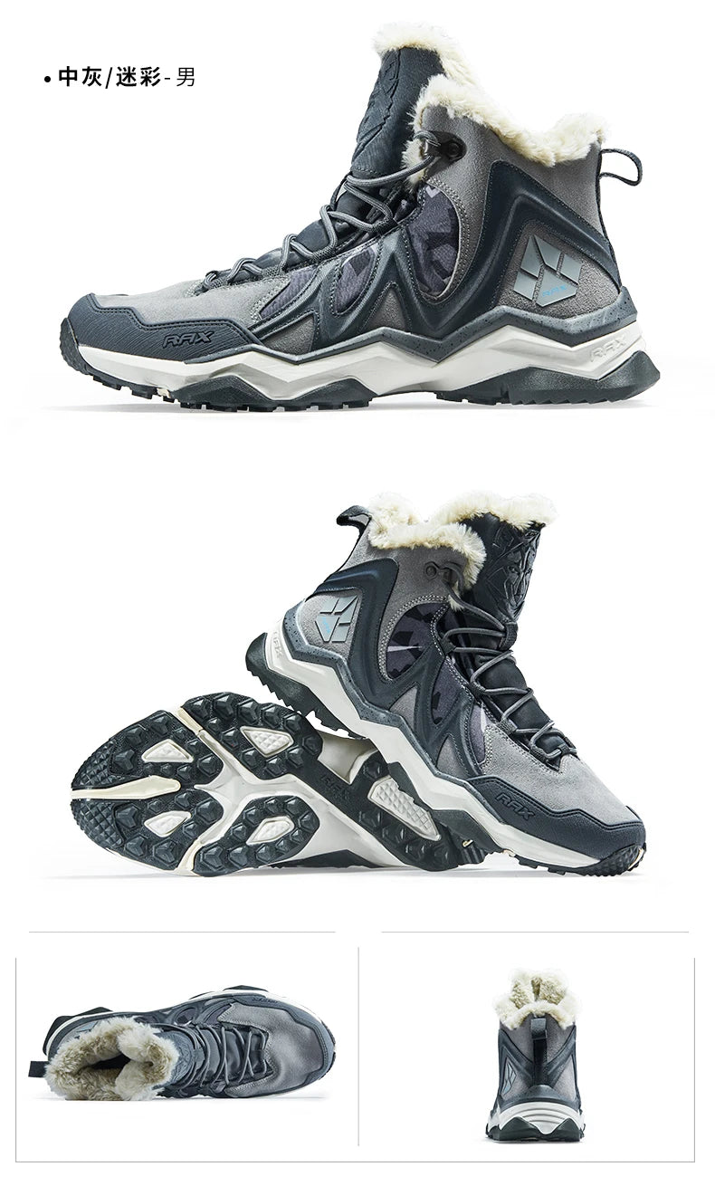 RAX Waterproof Hiking Shoes Men Winter Outdoor Sneakers for Men Snow Boots Plush Mountain Snowboots Outdoor Tourism Jogging Shoe