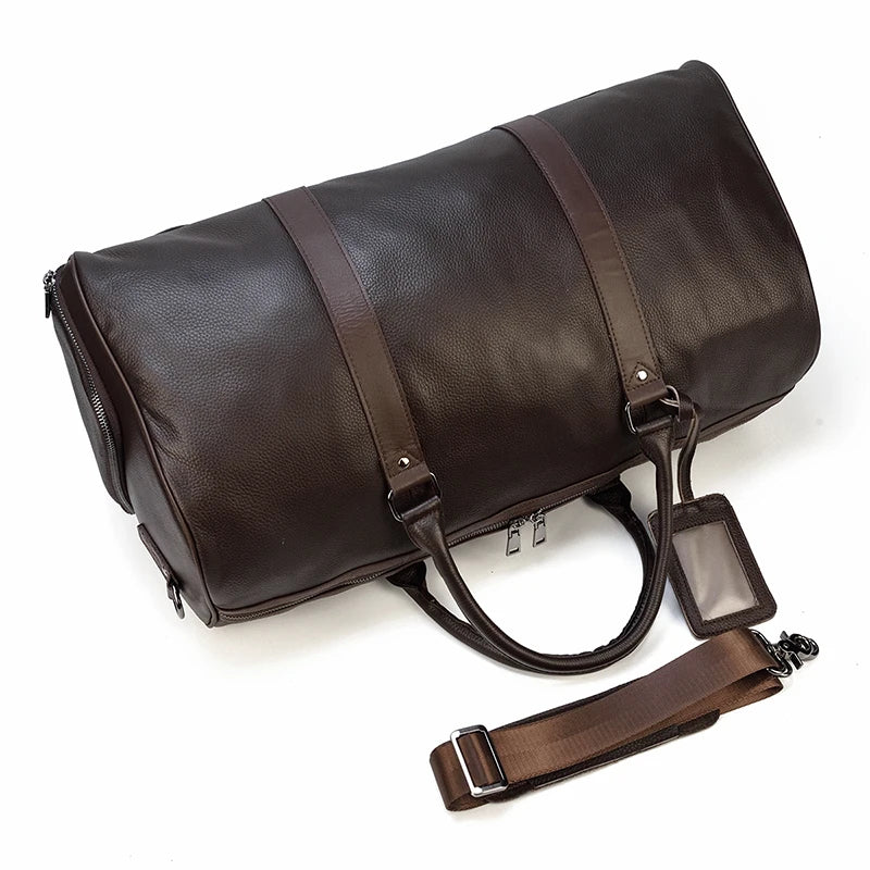 Natural Cowskin Travel Bags Waterproof Men's Leather Overnight Bag Handbag For Plane Luggage Men Male Weekend Bag Business 55cm