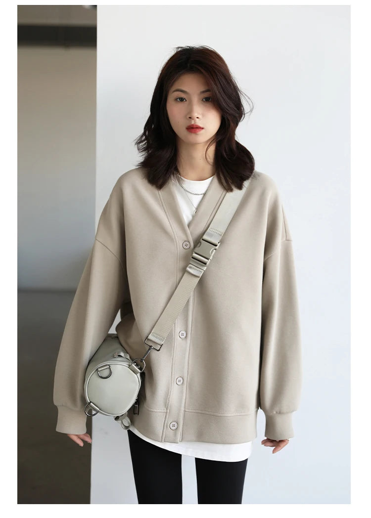 Women's Relaxed V-Neck Cotton-Blend Cardigan