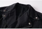 Men's Black Biker Slim Fit Denim Jacket with Belt - Streetwear Moto Style