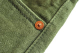 Saucezhan Men Jeans Vulcanization Olive Green 107 Selvedge Denim Jeans Men washed  Slim Fit 14 Oz  Zipper Fly