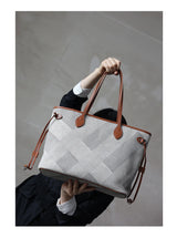 Women's Fashion Shoulder Bag Luxury Designer Handbag Large Capacity Canvas With Genuine Leather Tote For Shopping,Commuting,Work