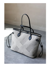 Women's Fashion Shoulder Bag Luxury Designer Handbag Large Capacity Canvas With Genuine Leather Tote For Shopping,Commuting,Work