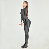 Glossy Long Sleeve Full-Length Jumpsuit