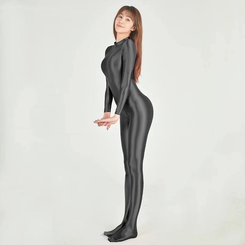 Glossy Long Sleeve Full-Length Jumpsuit