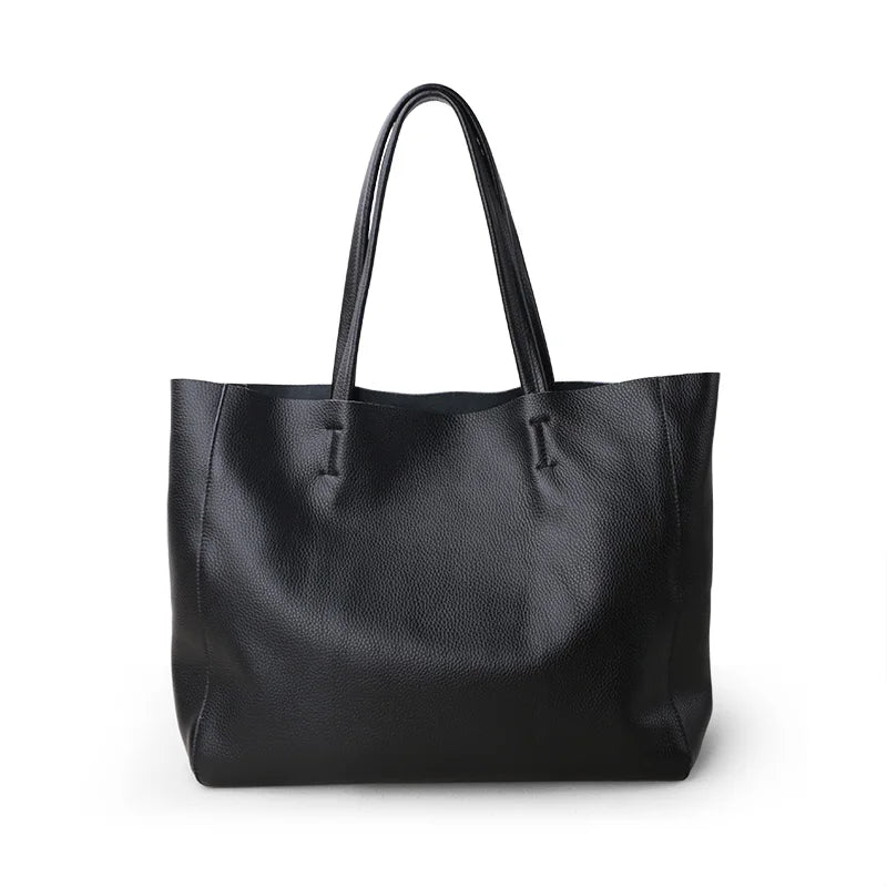 2023 New Women Deluxe Cowhide Genuine Leather Totes Handbag Lady Simple Soft Satchels Bag High Capacity Waterproof Shopping Bags