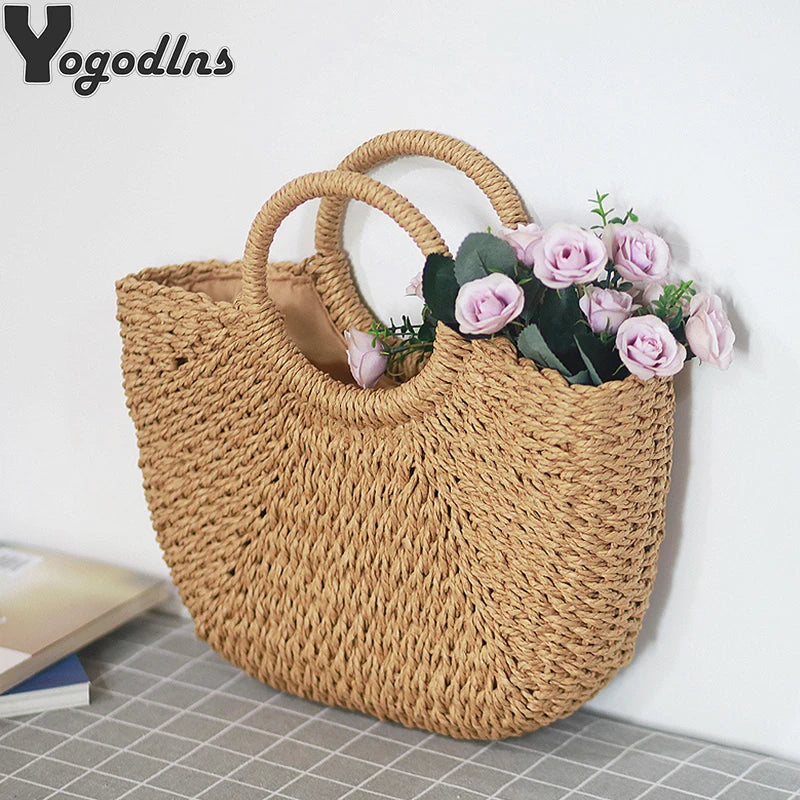 Women's Handmade Straw Tote Bag – Bohemian Beach Weave