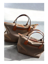 Zipper Tote Bags For Women Nylon With Real Leather Handbag High Quality Single Shoulder Bag