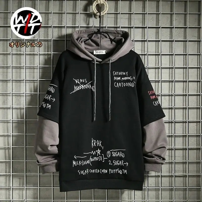 Men’s Retro Layered-Look Printed Hoodie