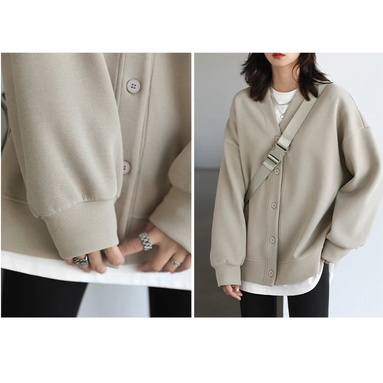 Women's Relaxed V-Neck Cotton-Blend Cardigan