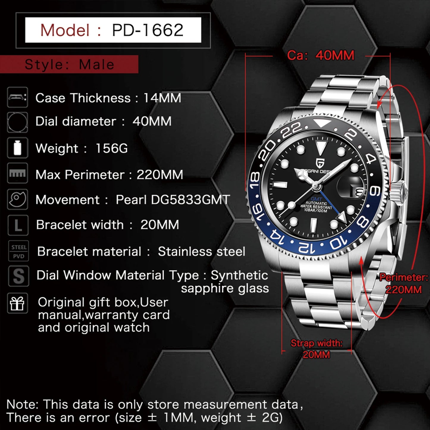Pagani Design PD-1662 GMT Automatic Men's Watch