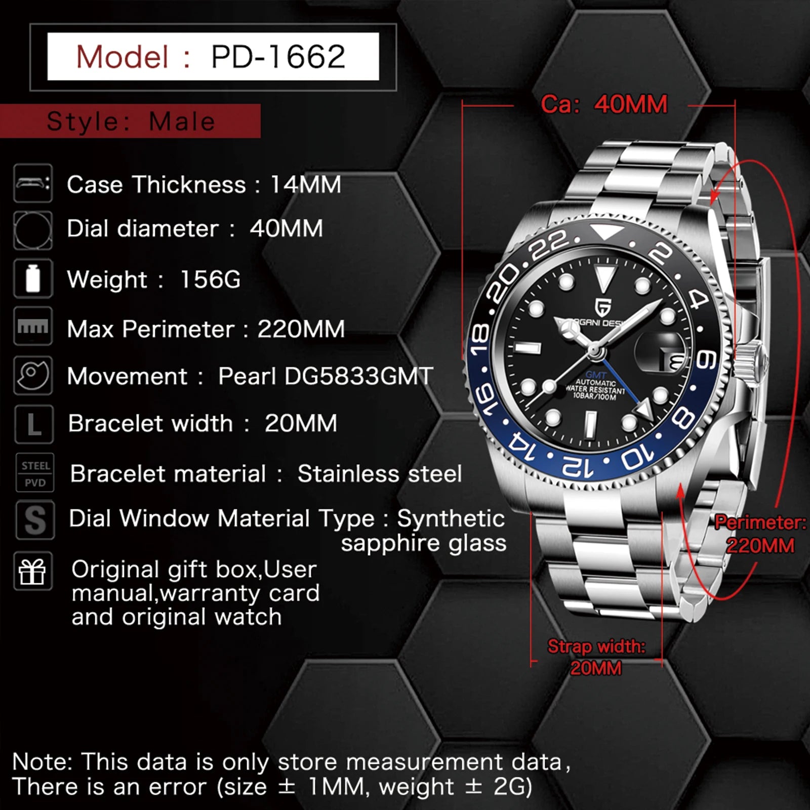 Pagani Design PD-1662 GMT Automatic Men's Watch