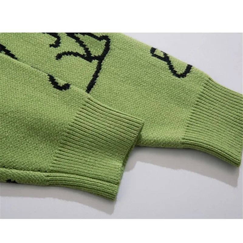Men’s Harajuku Dinosaur Knitted Sweater