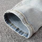 Men's Crystal Embellished Ripped Slim Jeans – Blue
