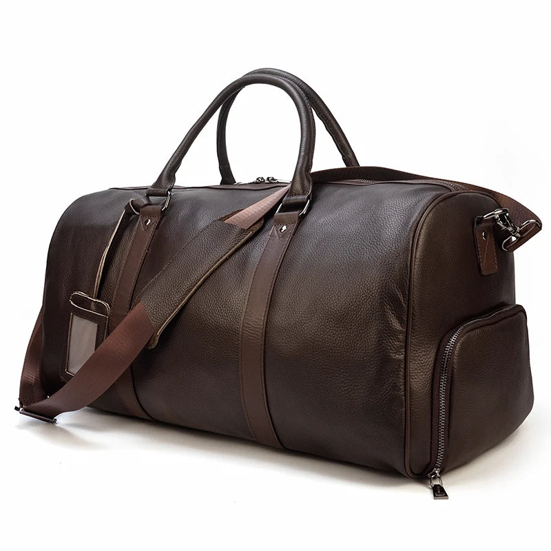 Natural Cowskin Travel Bags Waterproof Men's Leather Overnight Bag Handbag For Plane Luggage Men Male Weekend Bag Business 55cm