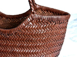 Hand Knitted Designer Genuine Leather Elegant Handle Female Totes Vintage Women's Handbag Cowskin Lady Large Shoulder Bag