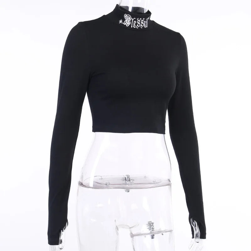 Gothic Letter Embroidery Crop Top