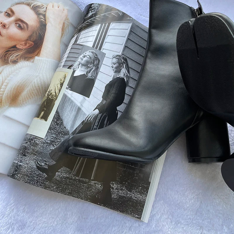 Luxury Leather Tabi Split Toe Ankle Boots - Women's High Heel