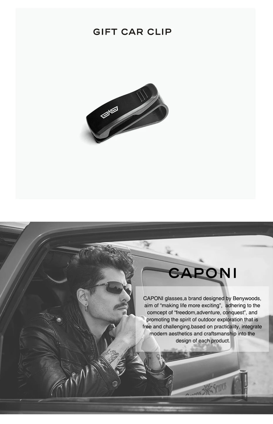 CAPONI Men's Polarized Photochromic Square Sunglasses