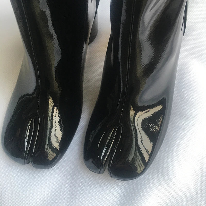 Luxury Leather Tabi Split Toe Ankle Boots - Women's High Heel