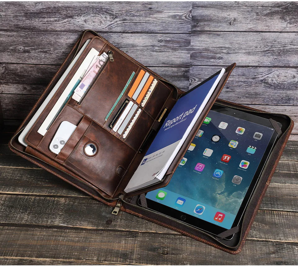 Macbook Pro Air 13 iPad Pro 13 12.9 Portfolio File Folder Cow Leather Cover Organizer Travel Business Office Document Briefcase