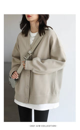 Women's Relaxed V-Neck Cotton-Blend Cardigan