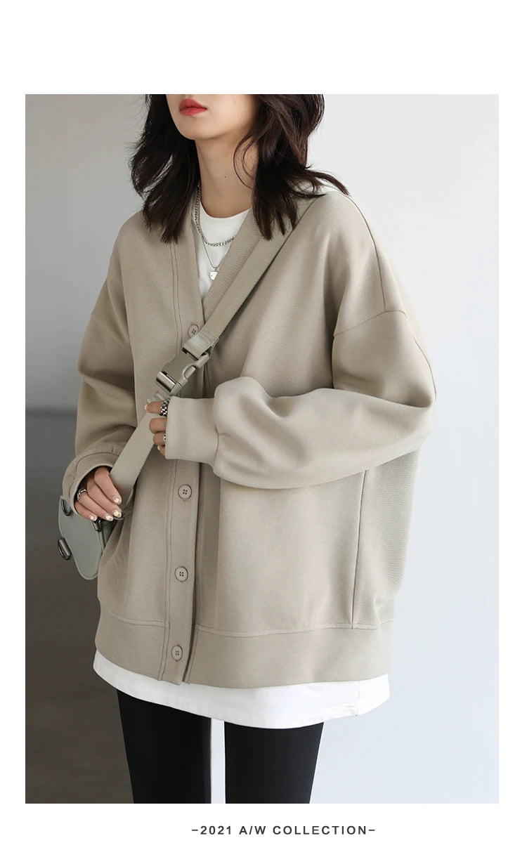 Women's Relaxed V-Neck Cotton-Blend Cardigan