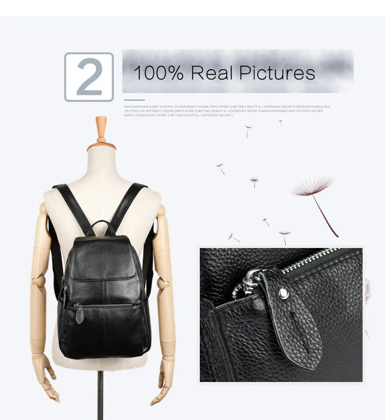 Zency Stylish White Black Genuine Leather Women Backpack A++ Quality Anti-theft Large Capacity Knapsack Travel Designer Rucksack