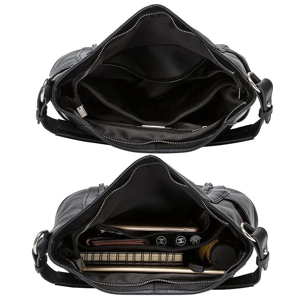 ZENCY New Handbag Luxury Genuine Leather Bag for Women Shoulder Tote Crossbody Double Zipper Pocket Charming Red Hobo Bag