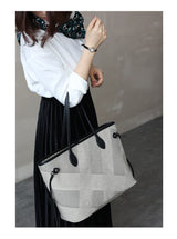 Women's Fashion Shoulder Bag Luxury Designer Handbag Large Capacity Canvas With Genuine Leather Tote For Shopping,Commuting,Work