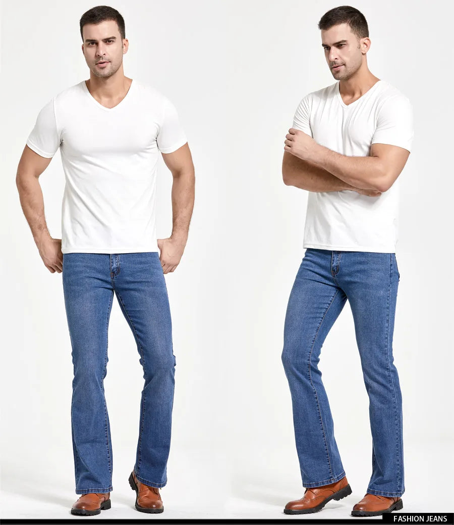 Men's Stretch Bootcut Jeans | Slim Flare Denim Trousers