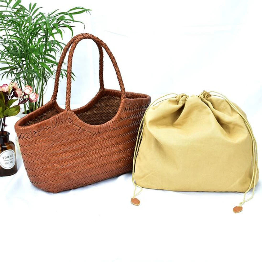 100% Natural Cowhide Weave Handbags Fashion Small Manual Hand Made Ladies Woven Handbag Exquisite Tote Dating Shopping Bags