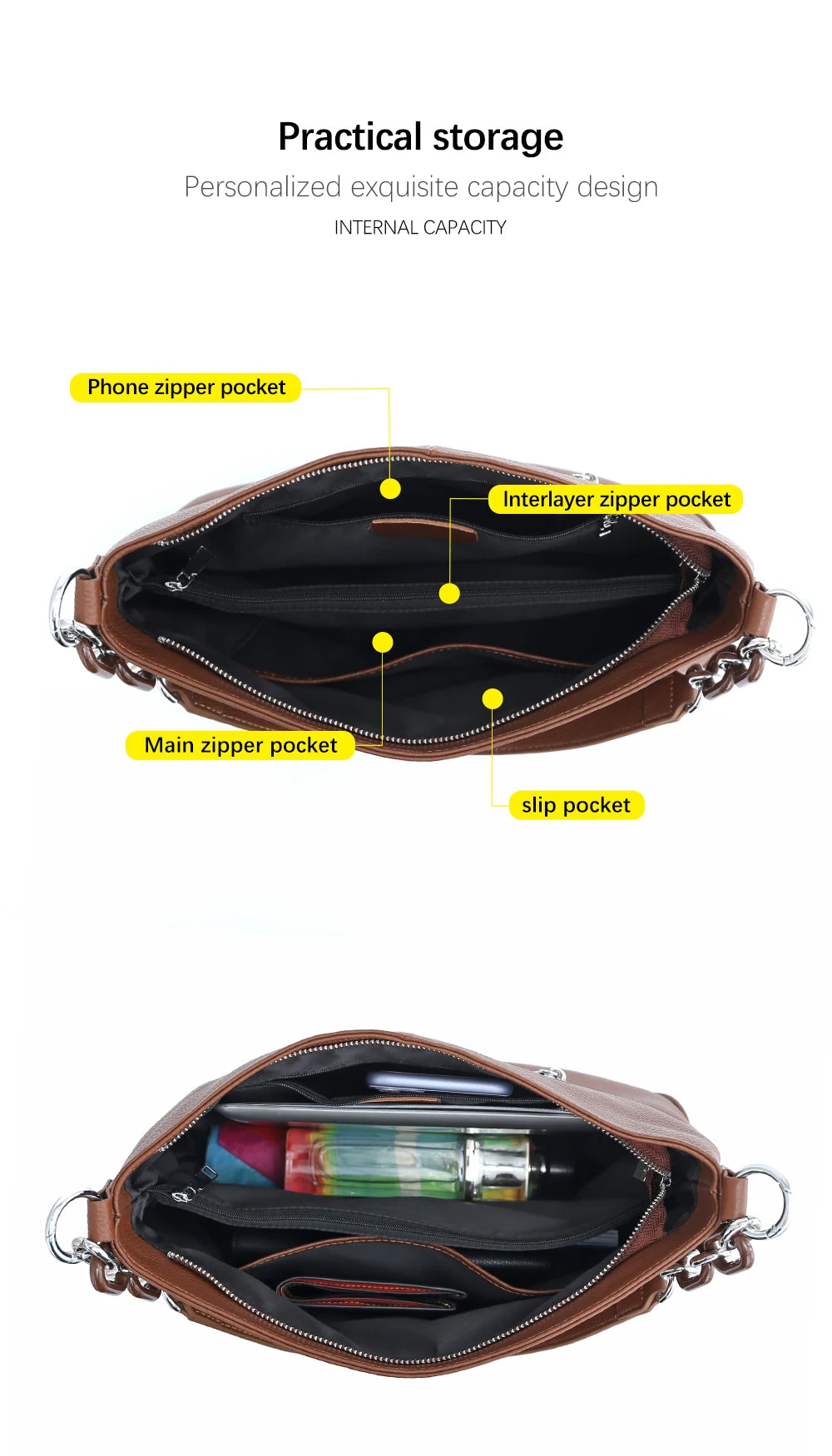 Zency Soft Cowhide Leather Winter Women's Shoulder Bag Casual Commuter High Capacity Female Crossbody Handbag Vintage Shopper