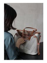 Women's Fashion Shoulder Bag Luxury Designer Handbag Large Capacity Canvas With Genuine Leather Tote For Shopping,Commuting,Work