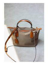 Zipper Tote Bags For Women Nylon With Real Leather Handbag High Quality Single Shoulder Bag