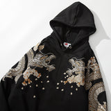 Makuluya Hoodies Yokosuka Black Dragon Phoenix Suzaku Pattern Embroidered Pullover Sakura