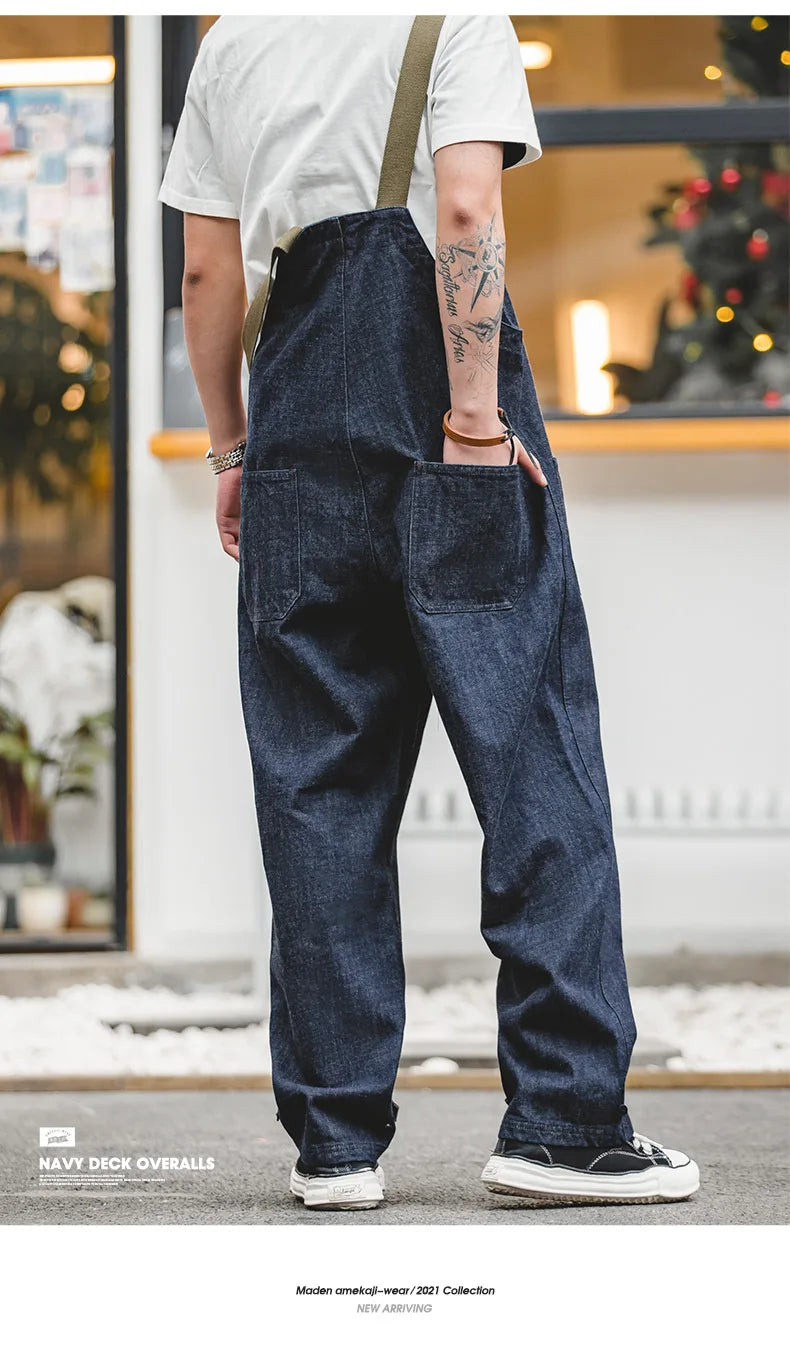 Maden Vintage Unisex Denim Overalls – Navy Baggy Fit
