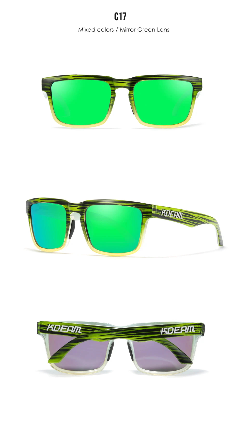 KDEAM Men's Polarized Sunglasses Fishing Lifestyles Mirrored Color Blocking Sun Glasses Women Legend Square Sunglass With Box