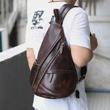 Single Shoulder Bagpack Genuine Leather Chest Bag Outdoor Riding Bag Chest Packs For Biker Men Male Sling Bags Cow Leather