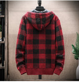 Men’s Winter Plaid Fleece-Lined Hooded Cardigan Jacket