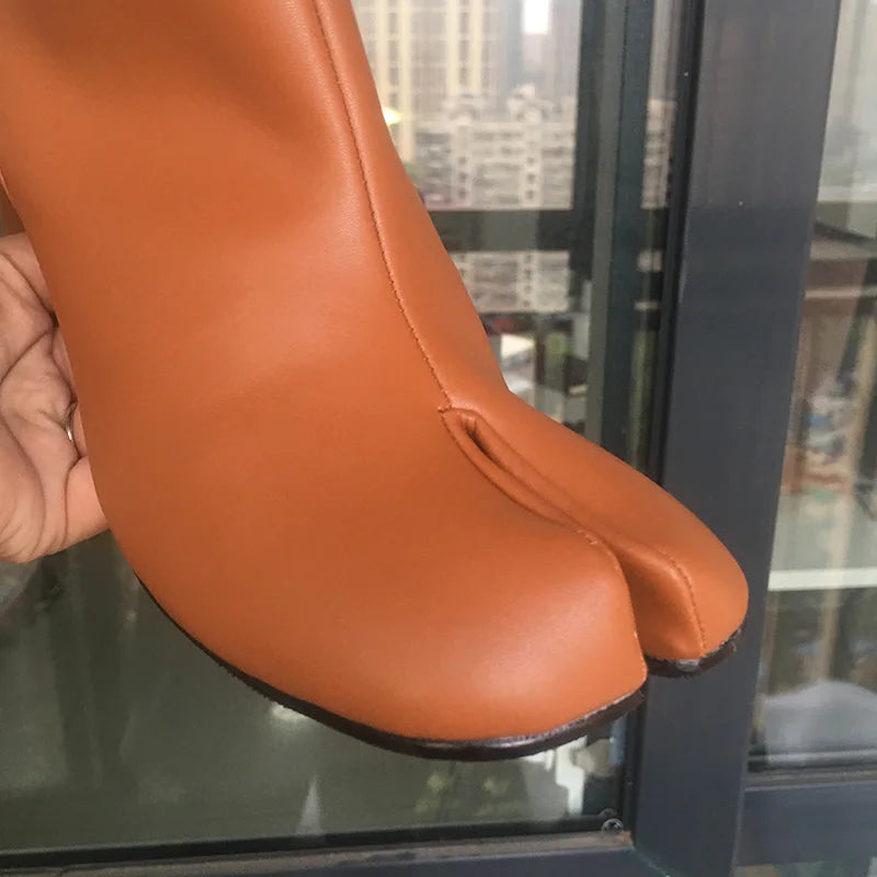 Luxury Leather Tabi Split Toe Ankle Boots - Women's High Heel