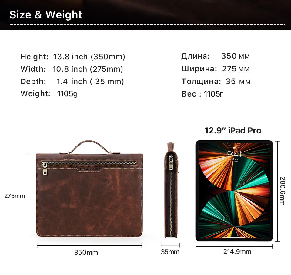 Macbook Pro Air 13 iPad Pro 13 12.9 Portfolio File Folder Cow Leather Cover Organizer Travel Business Office Document Briefcase