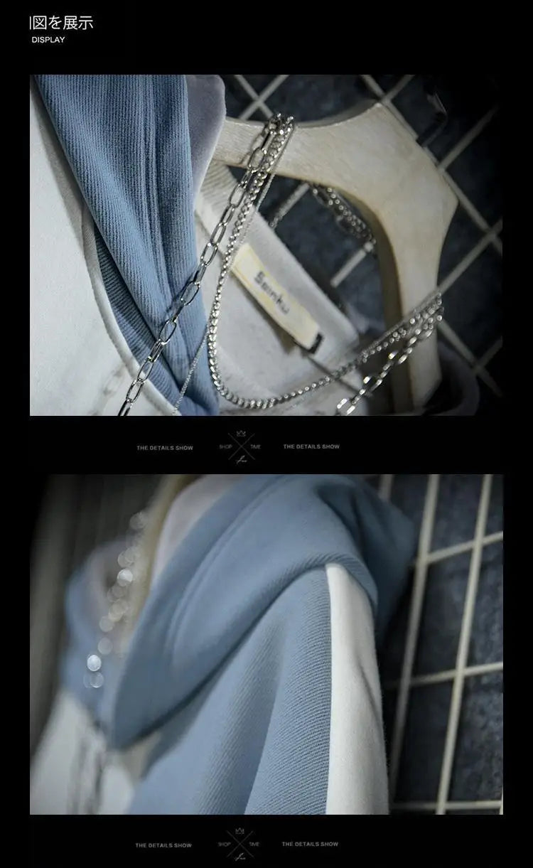 Japanese Style Cat Print Patchwork Hoodie