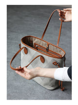 Women's Fashion Shoulder Bag Luxury Designer Handbag Large Capacity Canvas With Genuine Leather Tote For Shopping,Commuting,Work