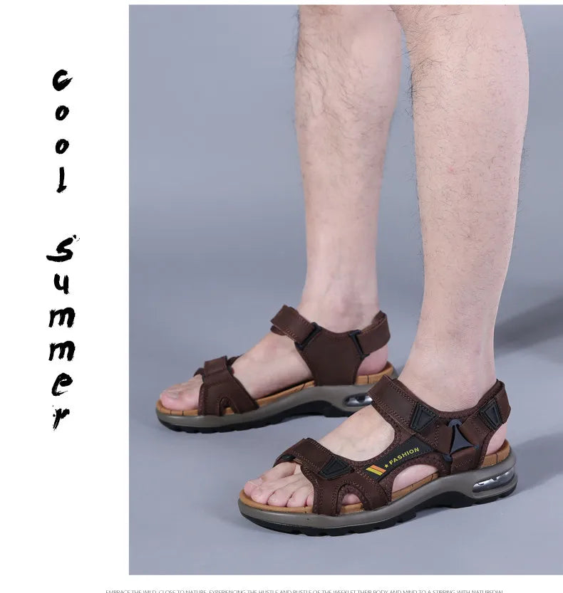 Fashion Men's Sandals Summer Soft Beach Flip Flop Comfortable Genuine Leather Sandals Outdoor Men Roman Sandals Size 46