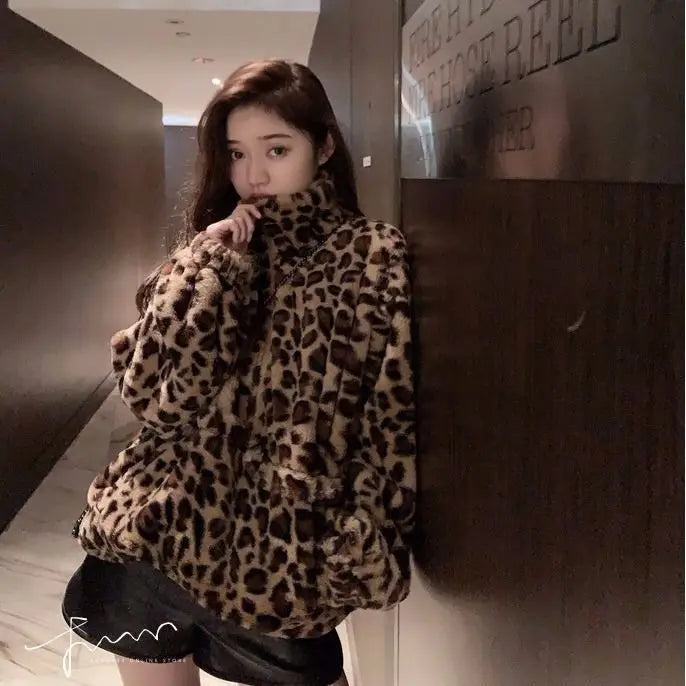 Women's Leopard Print Faux Fur Jacket