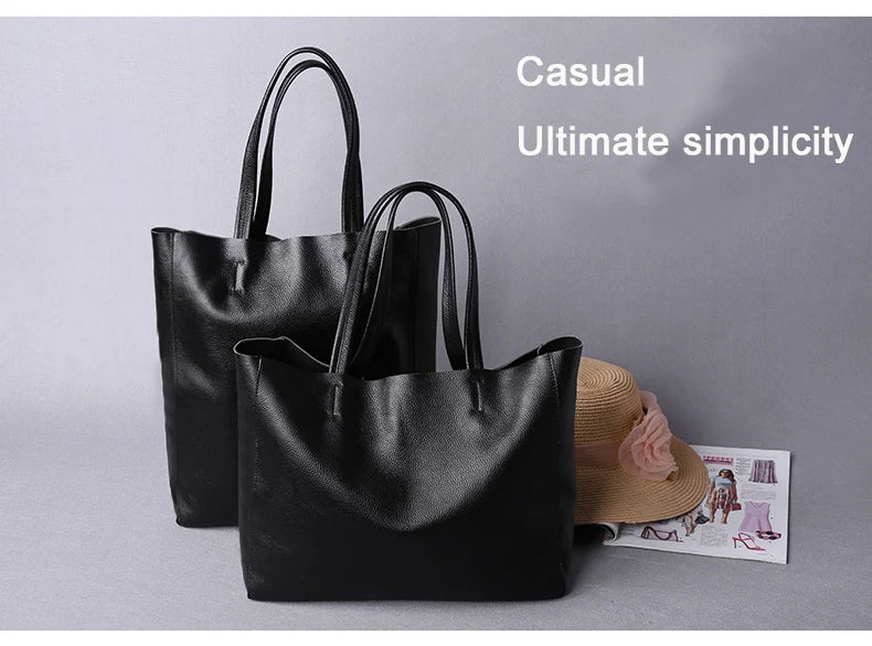 2023 New Women Deluxe Cowhide Genuine Leather Totes Handbag Lady Simple Soft Satchels Bag High Capacity Waterproof Shopping Bags
