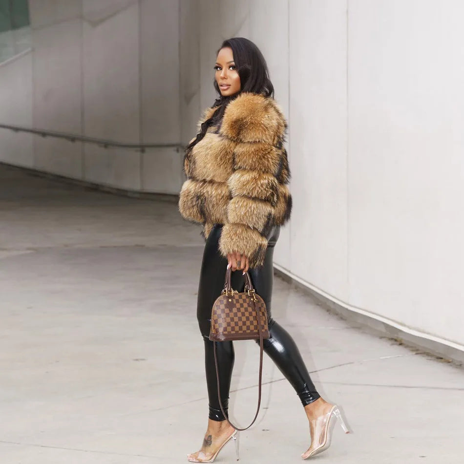 Luxury Women’s Real Raccoon & Fox Fur Jacket | Premium Winter Outerwear