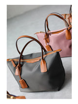 Zipper Tote Bags For Women Nylon With Real Leather Handbag High Quality Single Shoulder Bag