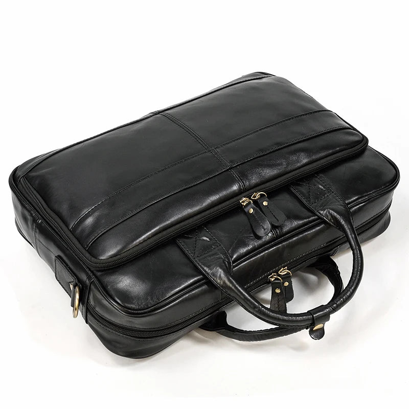 Men Briefcase Genuine Leather Laptop Bag 14 15.6" PC Doctor Lawyer Computer Bag Cowhide Male Briefcase Leather Men Business Bag